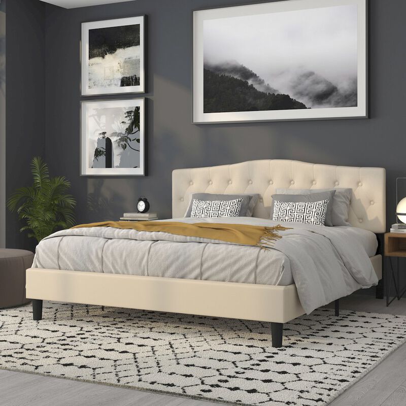 Flash Furniture Tufted Upholstered King Size Headboard in Beige Fabric image number 8