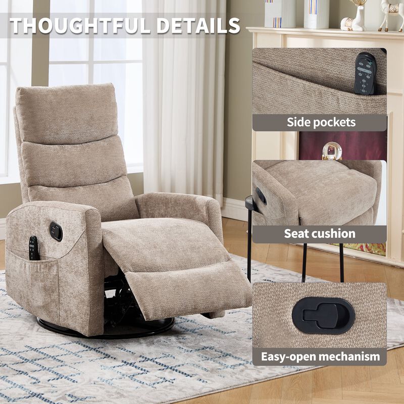 Chenille Manual Recliner Chair Swivel Rocker Recliner with Heat & Massage image number 6