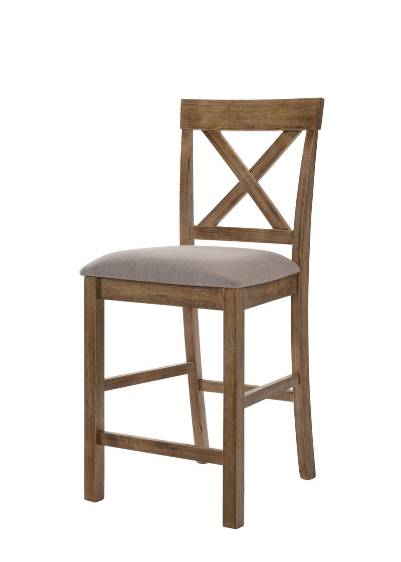 HomeRoots Set of Two 26" Tan and Oak Linen and Solid Wood Counter Height Bar Chairs image number 3