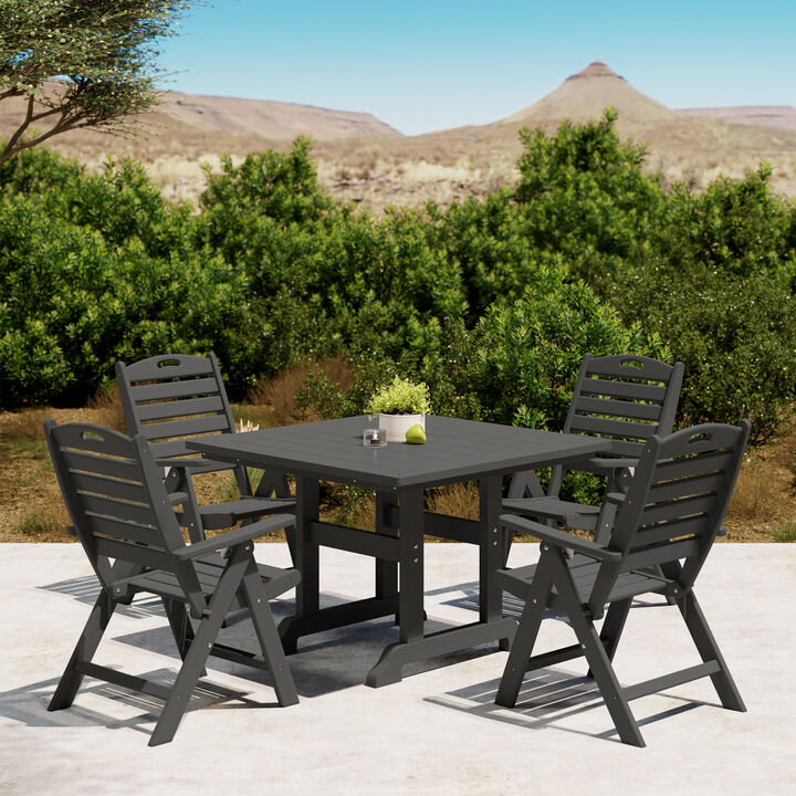 WestinTrends 5-Piece HDPE Square Patio Dining Table Set with Foldable Chairs