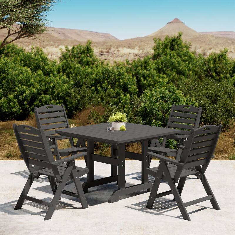 WestinTrends 5-Piece HDPE Square Patio Dining Table Set with Foldable Chairs