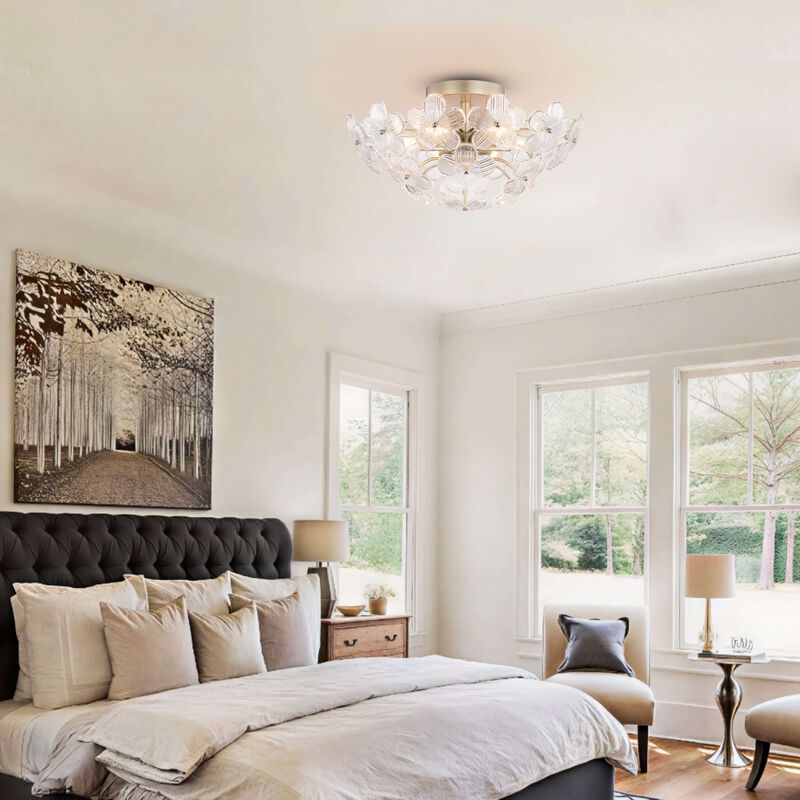 Coral Brushed Silver-ish Champagne Modern 6-Light 17.7" Glam Clear Glass Flower Crystal Flush Mount image number 4