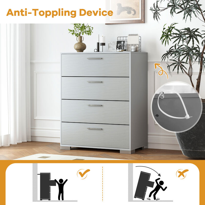 4 Drawer Storage Cabinet with Metal Legs Handles with Anti-Toppling Devices