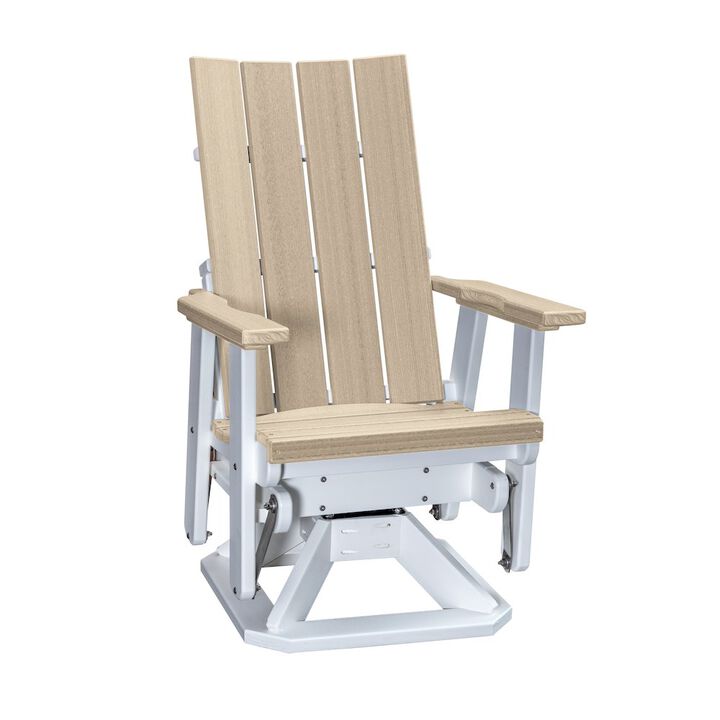 American Furniture Classics Brandon Swivel Glider in Weatherwood on a White Base