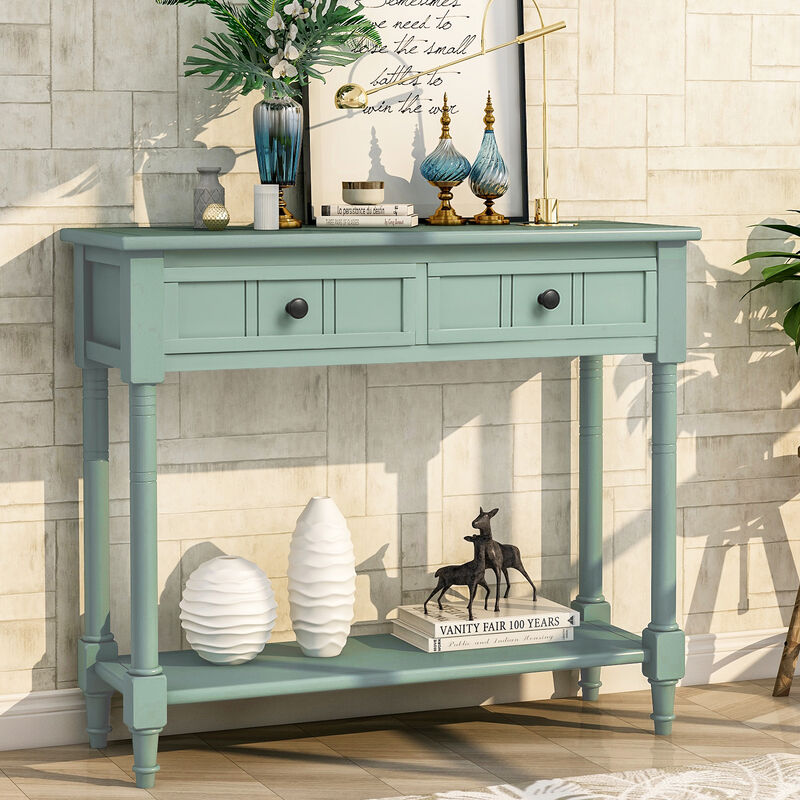Merax Console Table Traditional Design with Two Drawers and Bottom Shelf