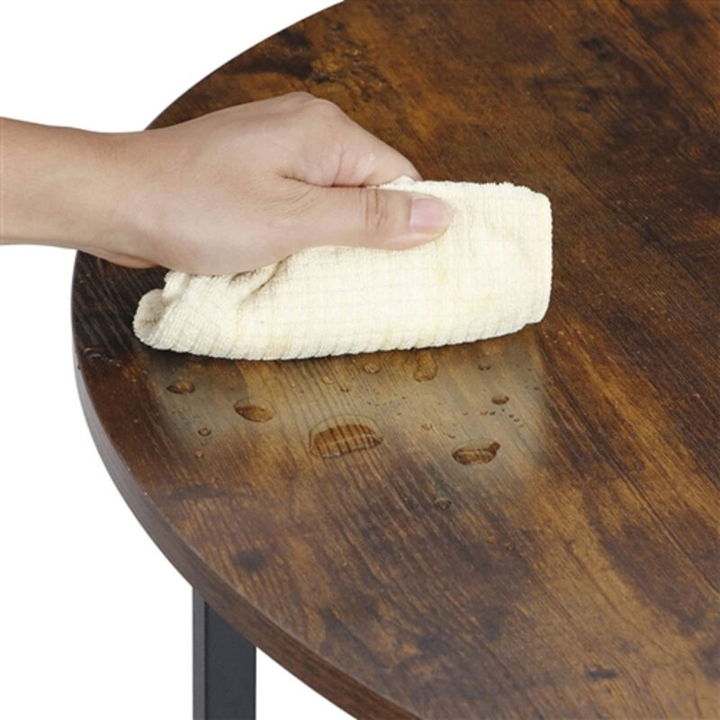 Chic Industrial Round Coffee Table with Wood Top and Metal Frame
