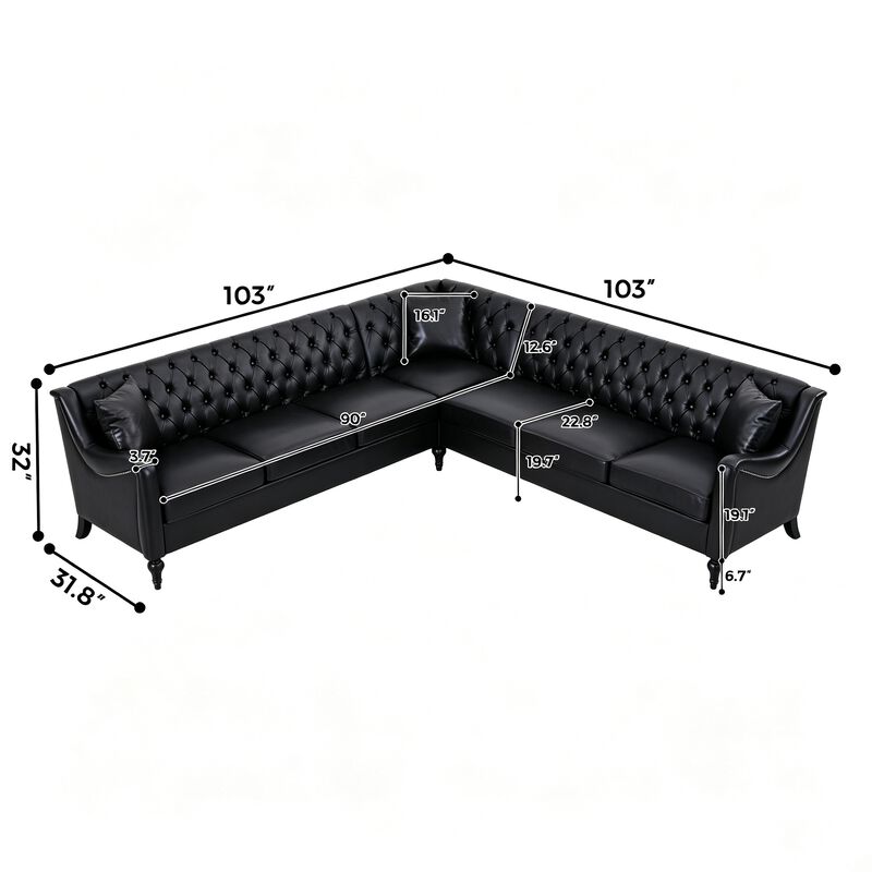 Welknu PU Leather L‑Shaped Sectional Sofa image number 9