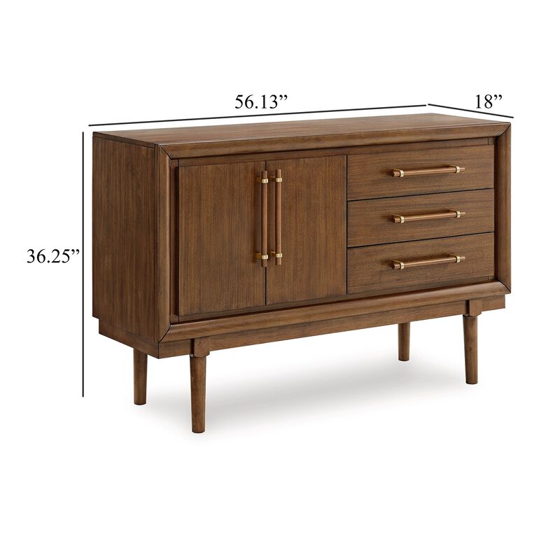 Jeyn Dining Room Server with 3 Drawers and Fixed Shelf, Brown Hardwood - Benzara