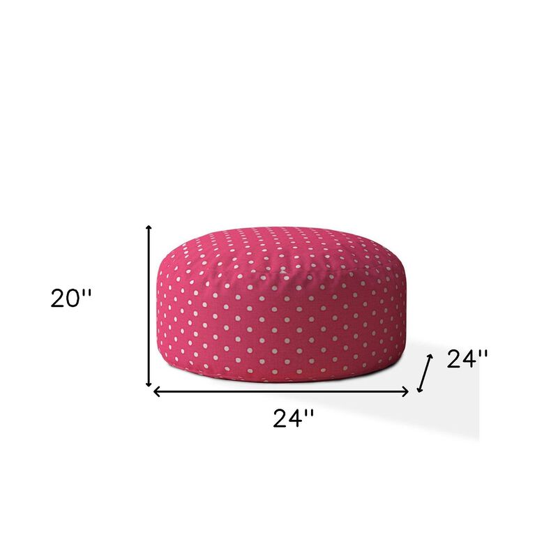 Homezia 24" Pink And White Cotton Round Polka Dots Pouf Ottoman