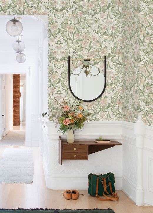 Lisa Olive Floral Damask Wallpaper (Set of 2)