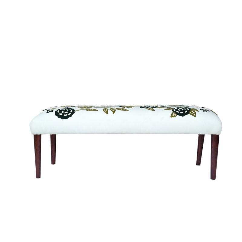 Dahlia Floral Embroidered Velvet Accent Bench image number 7