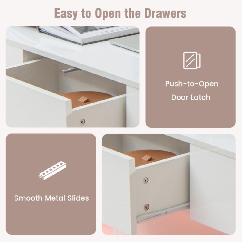 Hivvago Modern LED Coffee Table with 20 Color LED Lights and 2 Storage Drawers