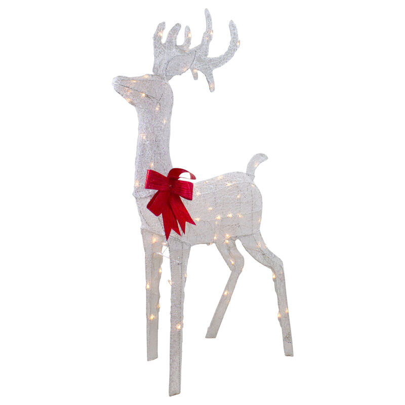 52" Lighted White Mesh Standing Buck Outdoor Christmas Decoration - Clear Lights
