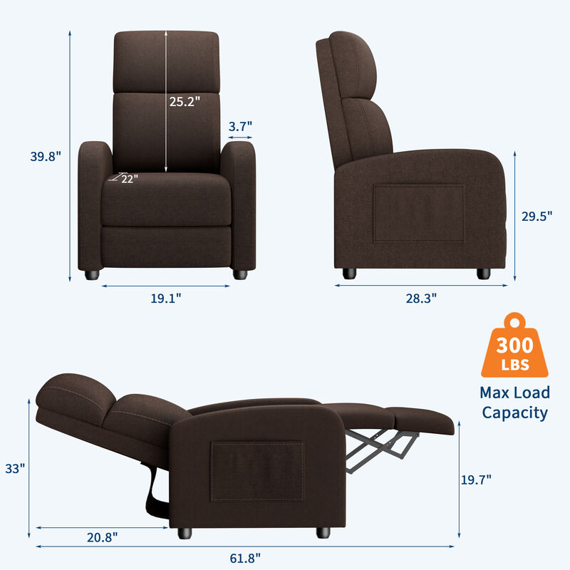Linen Fabric Manual Recliner Chair, Lounge Chair for Living Room, Home Theater, Outdoor Relax, Brown image number 7