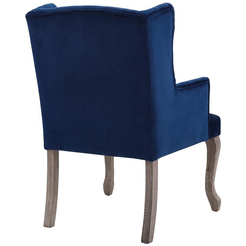 Modway Realm French Vintage Tufted Performance Velvet Kitchen and Dining Room Arm Chair in Navy