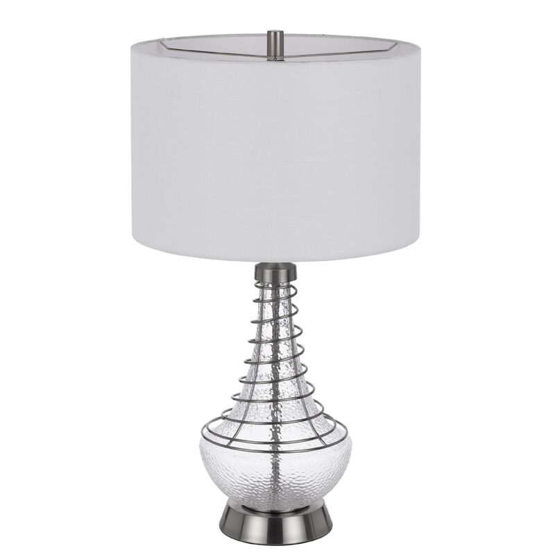 Table Lamp, Tapered Corkscrew Glass Body with Wire Accent, Brushed Steel image number 3