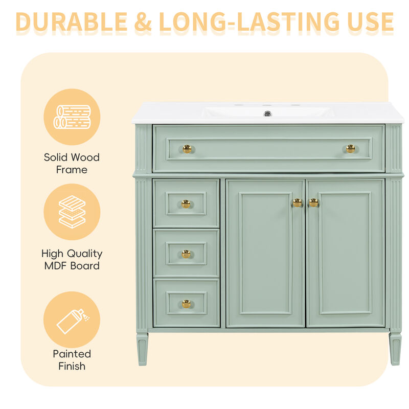 Merax Freestanding Bathroom Storage Vanity with Gold-Tone Handles, 2 Drawers & Cabinet image number 7