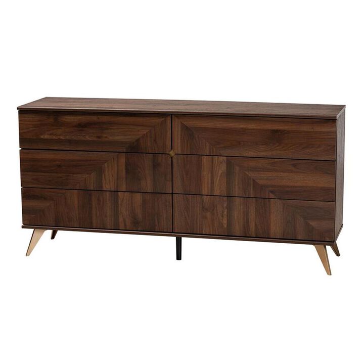 Baxton Studio Transitional Walnut Brown Finished Wood 6-Drawer Dresser