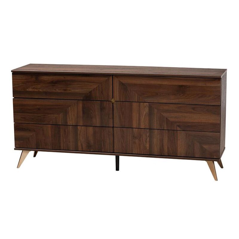 Baxton Studio Transitional Walnut Brown Finished Wood 6-Drawer Dresser