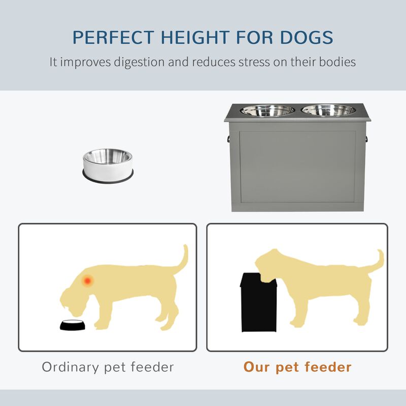 Gray Pet Dining Station: Raised Feeder with Storage for Large Dogs