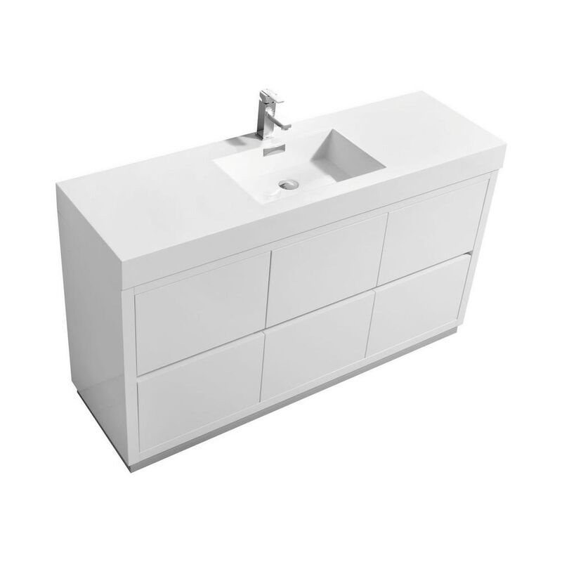 Kubebath Bliss 60 Single Sink High Gloss White Free Standing Modern Bathroom Vanity