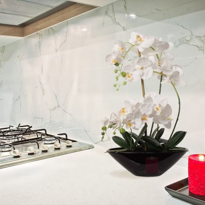 21" Phalaenopsis Orchid Floral Arrangement - 15" Diameter White Vase, Lifelike Artificial Flowers, Elegant Home & Office Decor