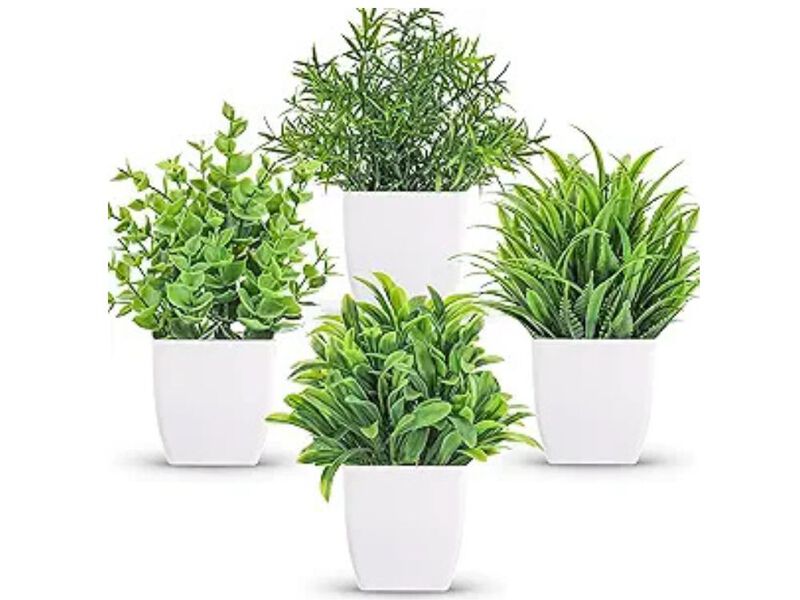 4 Pack Artificial Outdoor Plants Home Decor Small Mini Pots image number 0