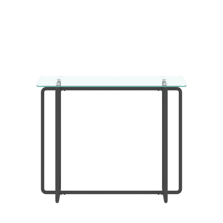 Console Table single layer tempered glass rectangular porch table black leg double tempered glass tea table, Transparent