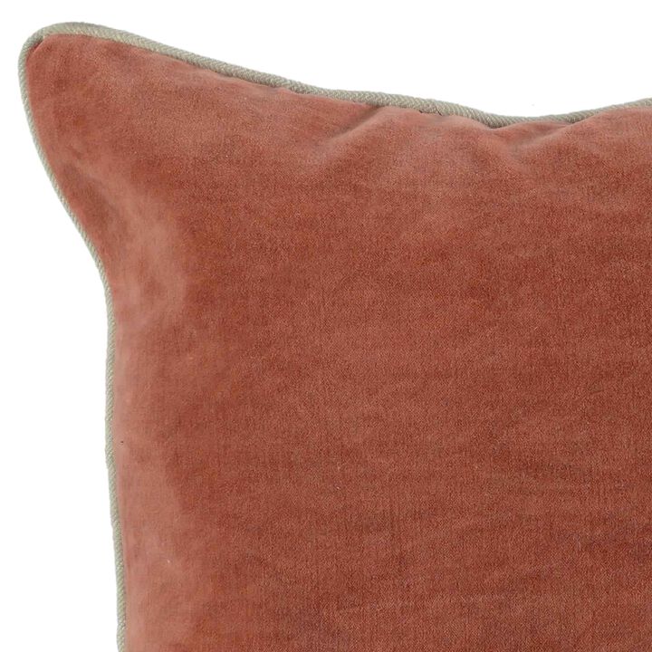 Square Fabric Throw Pillow with Solid Color and Piped Edges, Pink - Benzara