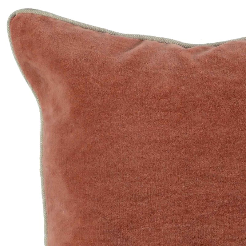 Square Fabric Throw Pillow with Solid Color and Piped Edges, Pink - Benzara
