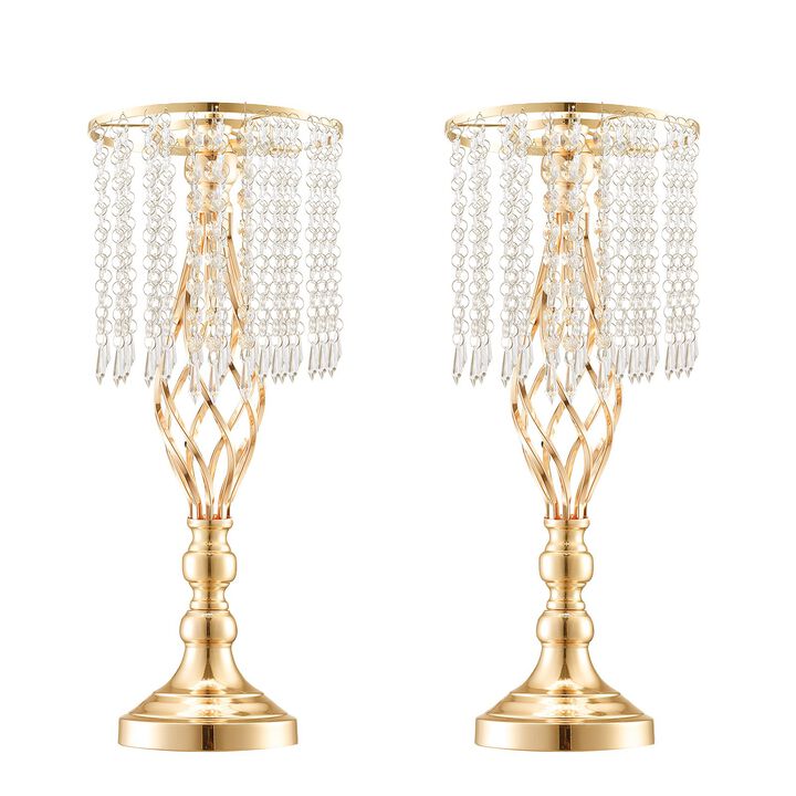 Crystal Wedding Flower Stand, Gold Metal Centerpiece Vase for Table Decor