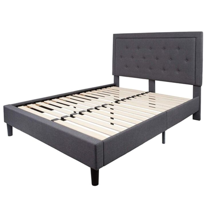 Hivvago Queen size Dark Gray Fabric Upholstered Platform Bed Frame with Headboard