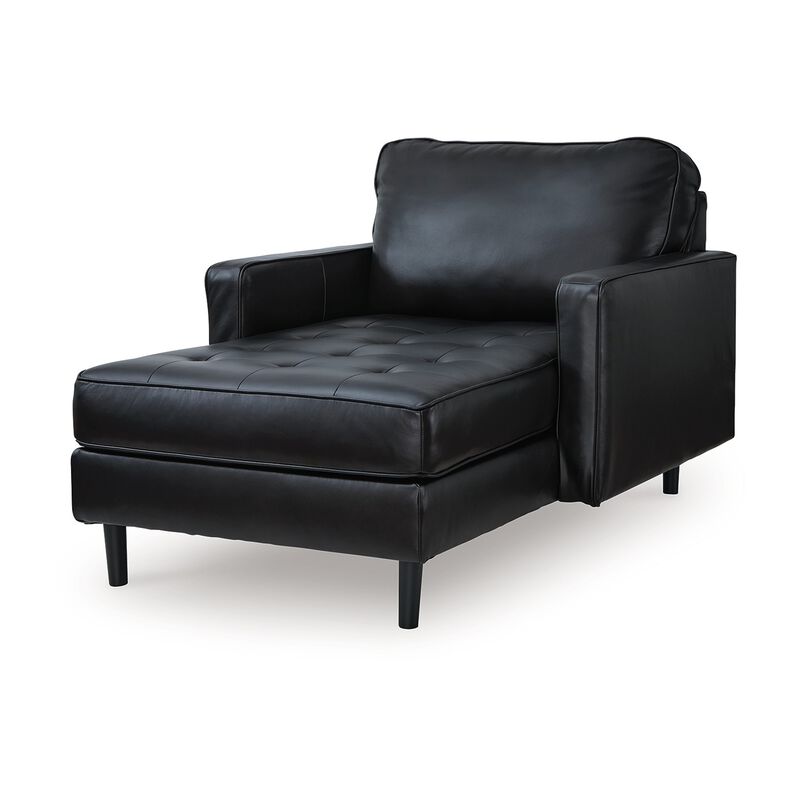 Bryc Chaise Lounge Chair, Classic Black Real and Faux Leather, 64 Inch - Benzara
