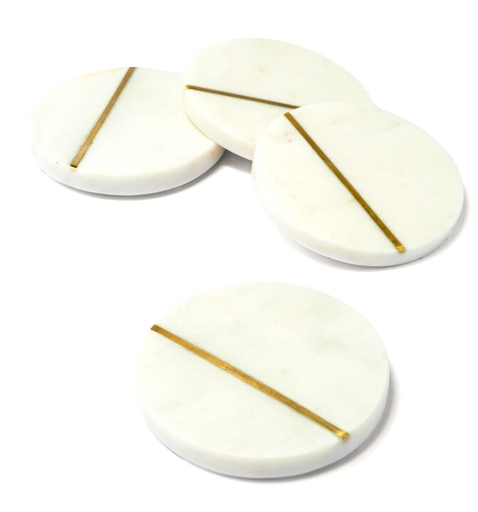 Lexi Home 4 in. White Marble Single Inlay 4-Pack Coaster Set