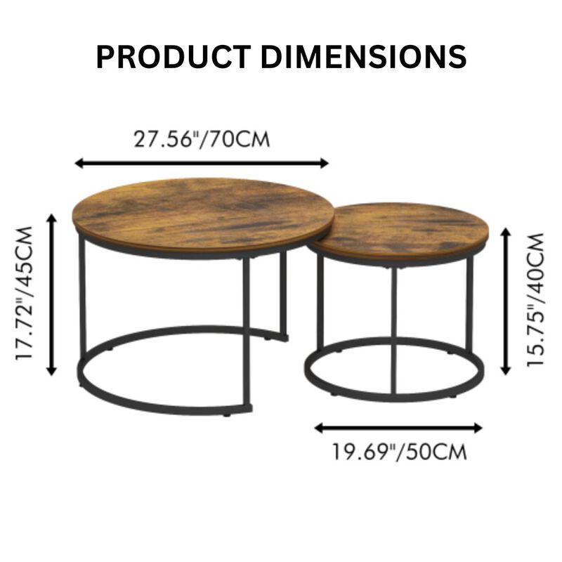 GOODSILO Round Nesting Coffee Table Set of 2, Space-Saving Stackable Side Tables with Marble Pattern Top and Sturdy Metal Frame for Living Room Bedroom Balcony image number 1