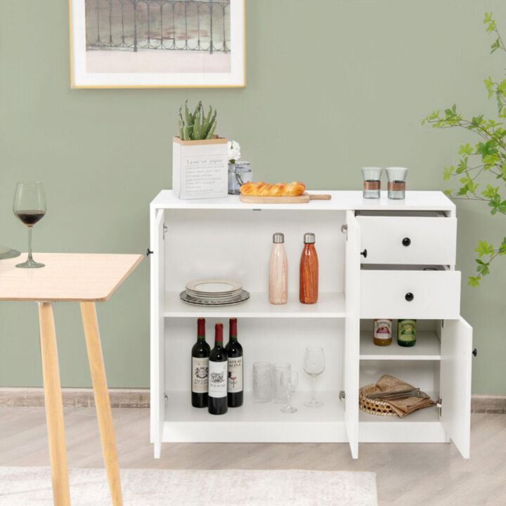 Hivvago Modern Buffet Sideboard with 2 Pull-out Drawers and Adjustable Shelf for Kitchen-White