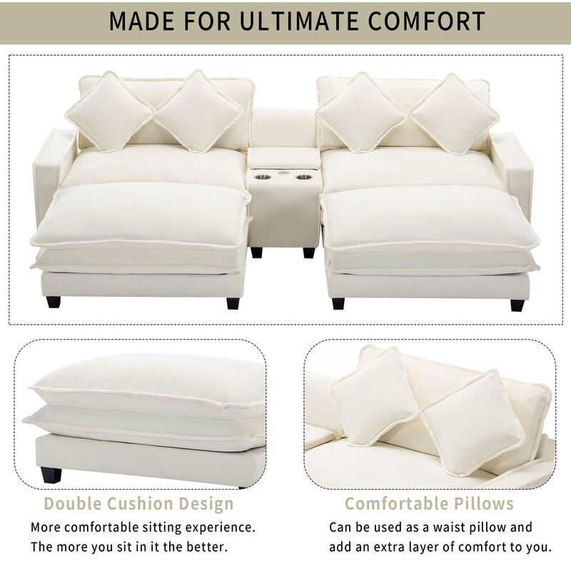 Merax Sectional Sofa Chenille Upholstered Sofa with Two Removable Ottoman