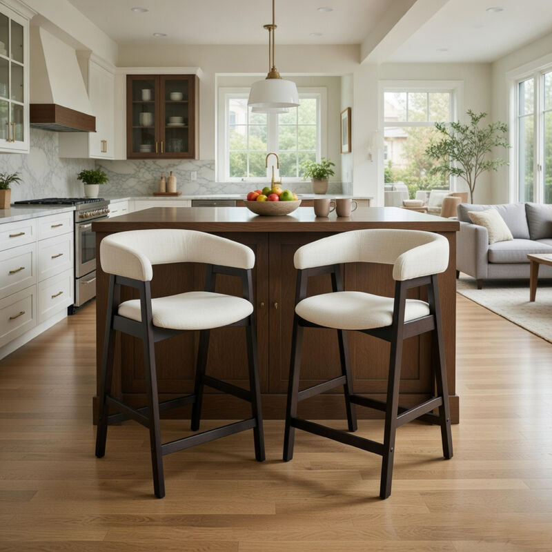 Vecy Counter Height Chair Set of 2, Beige Polyester, Vintage Black Wood image number 8