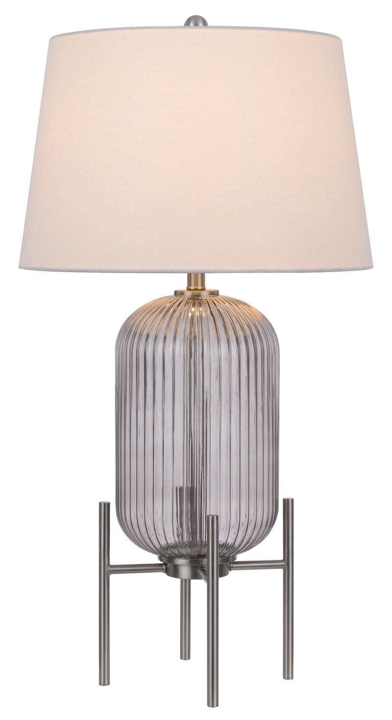 Hivvago 33" Nickel Glass Round Table Lamp With White Empire Shade