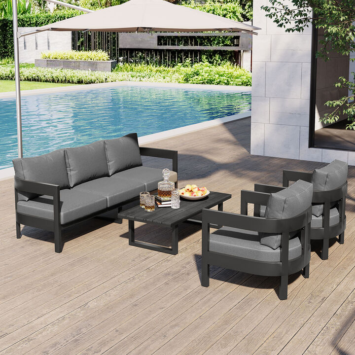 Whisen High-Quality Outdoor Seating Set with Thick Cushions for Ultimate Comfort, Perfect for Lawns, Patios, and Poolside - Gray