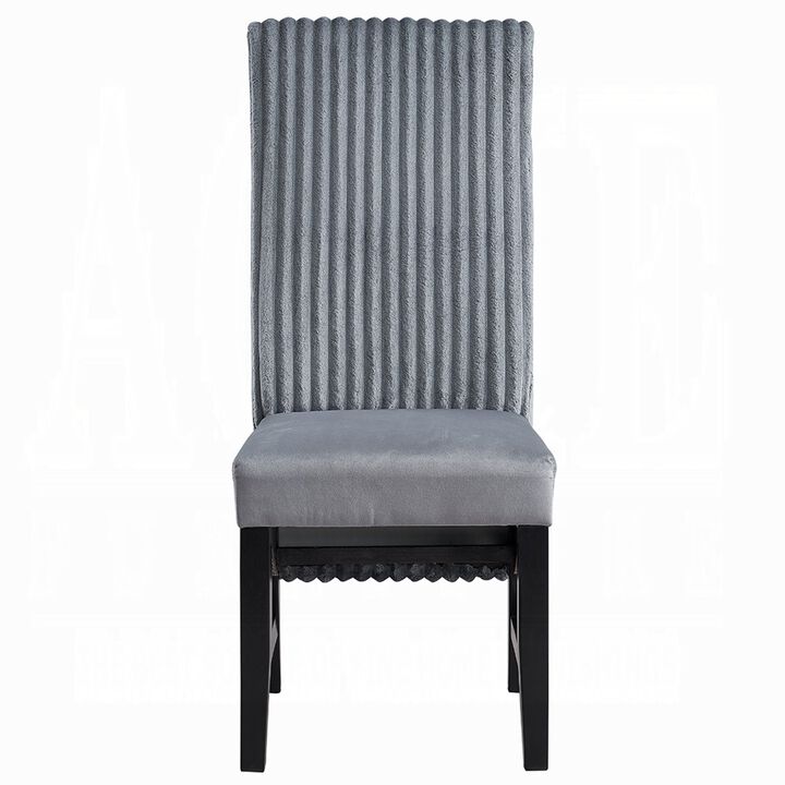 Jory Dining Chair Set of 2, Padded Seat n Back, Gray Corduroy, Black - Benzara