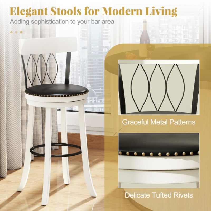 Hivvago Set of 2 Bar Stools Swivel Bar Chairs with Footrest Rubber Wood Frame and Tufted Rivets