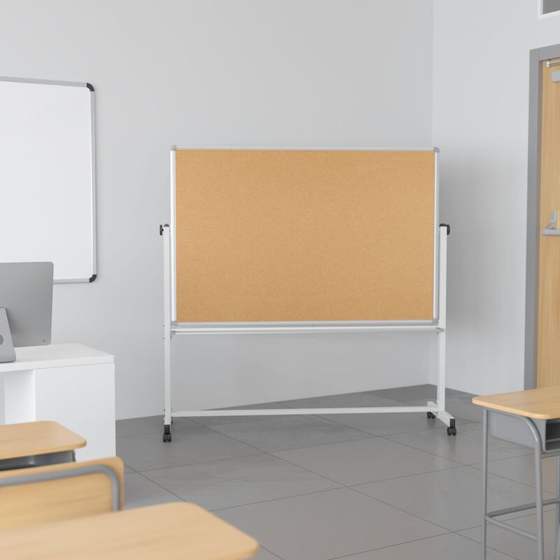 Flash Furniture 62.5"W x 62.25"H Reversible Mobile Board and White Board with Pen Tray image number 9