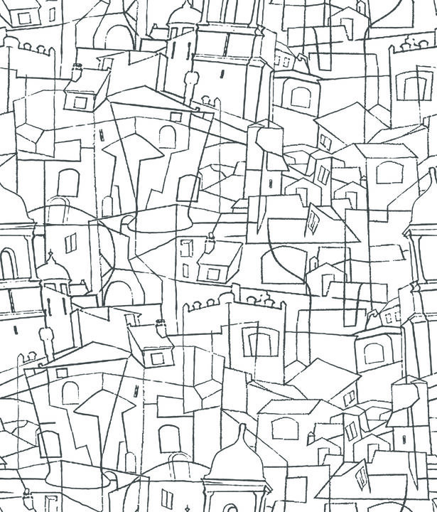 Cubist Cityscape Black Peel & Stick Wallpaper