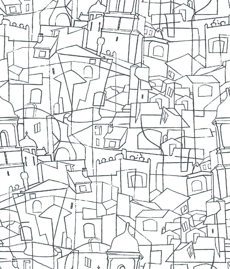 Cubist Cityscape Black Peel & Stick Wallpaper image number 0