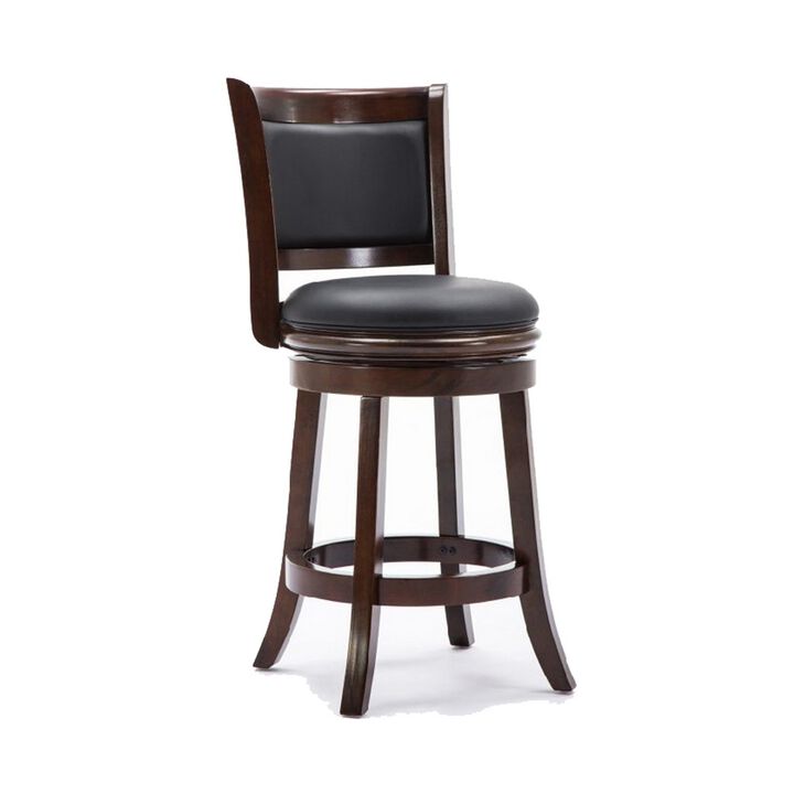 Round Wooden Swivel Counter Stool with Padded Seat and Back, Dark Brown