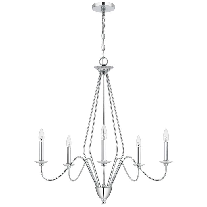 Wehy 30 Inch Chandelier w Canopy, Chrome Metal, Candelabra Design - Benzara
