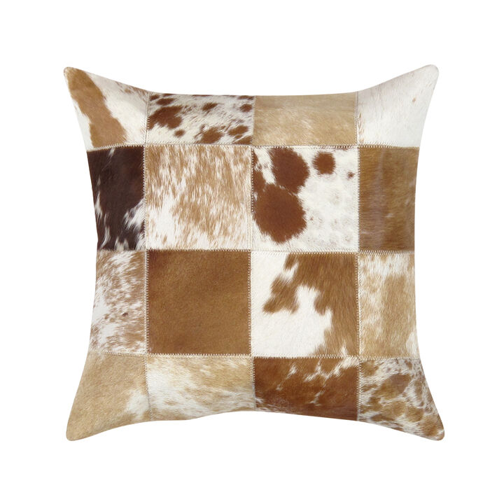 Pasargad Home Safari Checkered Brown Cowhide Throw Pillow