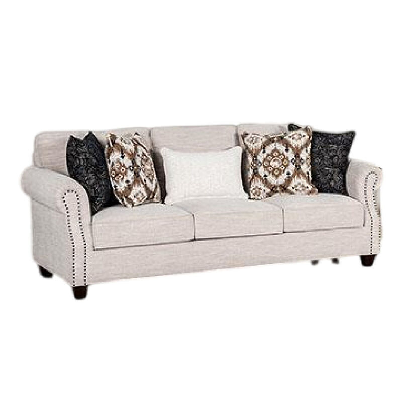 Serra 2pc Sofa and Loveseat Set, 9 Accent Pillows, Greige Polyester - Benzara