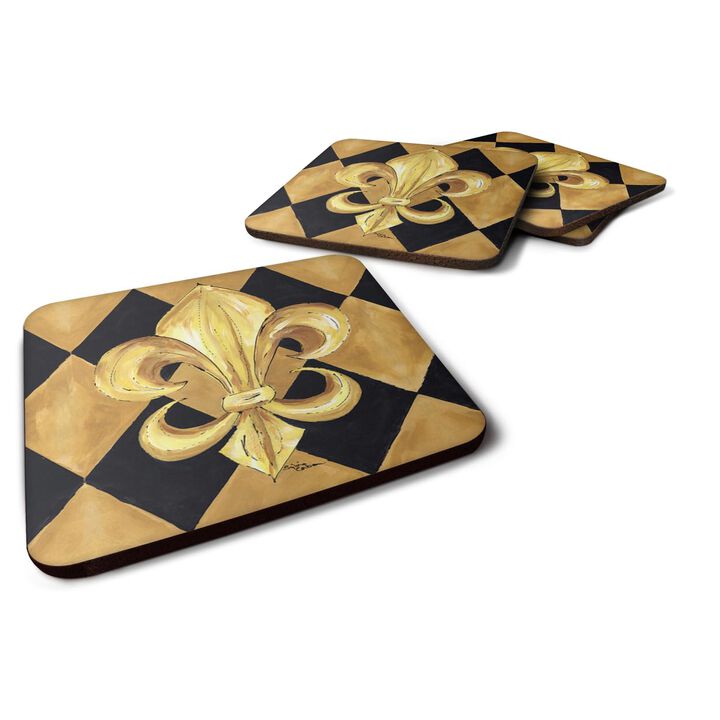 Caroline's Treasures 8125FC Black and Gold Fleur de lis New Orleans Foam Coasters (Set of 4), 3.5 H x 3.5 W, Multicolor